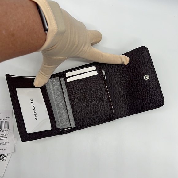 Coach Small Trifold Wallet Silver/Chalk Black Multi - Picture 9 of 15